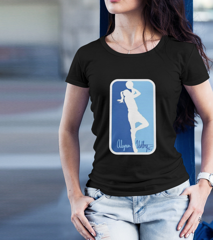 Alyssa Ustby #1 Basketball Silhouette Icon Blue Rectangle T-Shirt