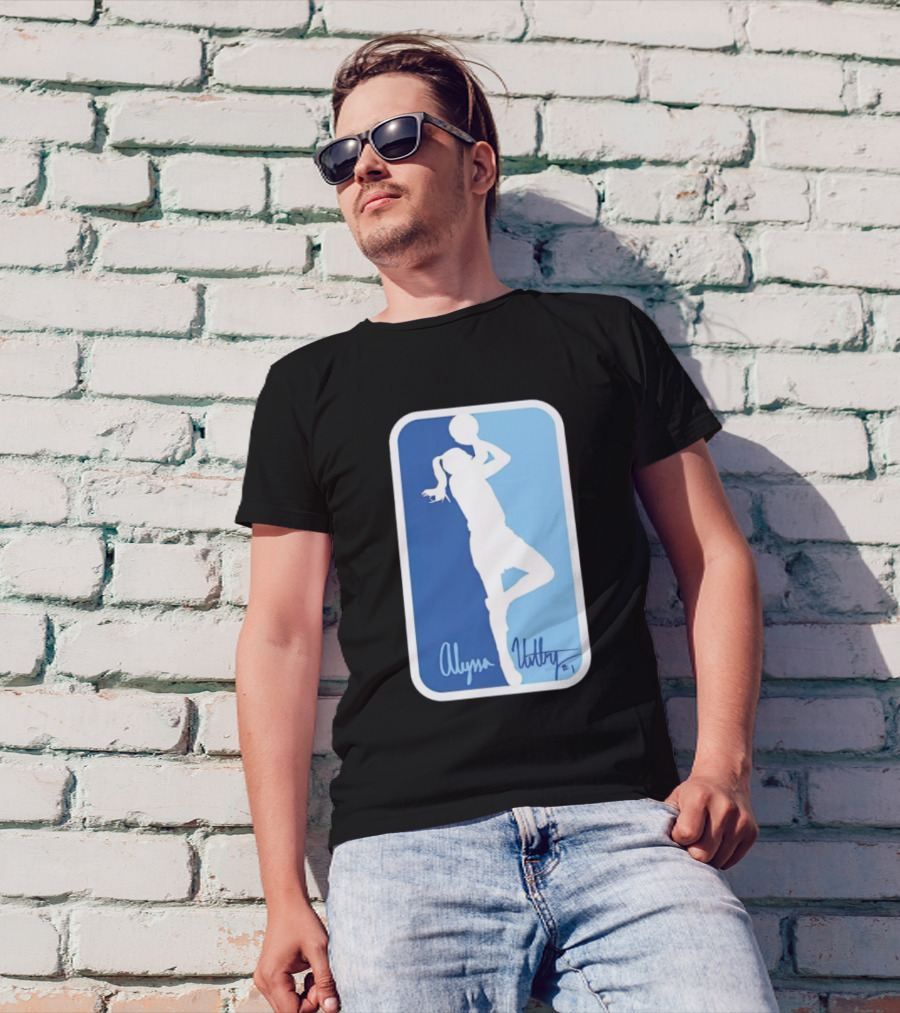 Alyssa Ustby #1 Basketball Silhouette Icon Blue Rectangle T-Shirt