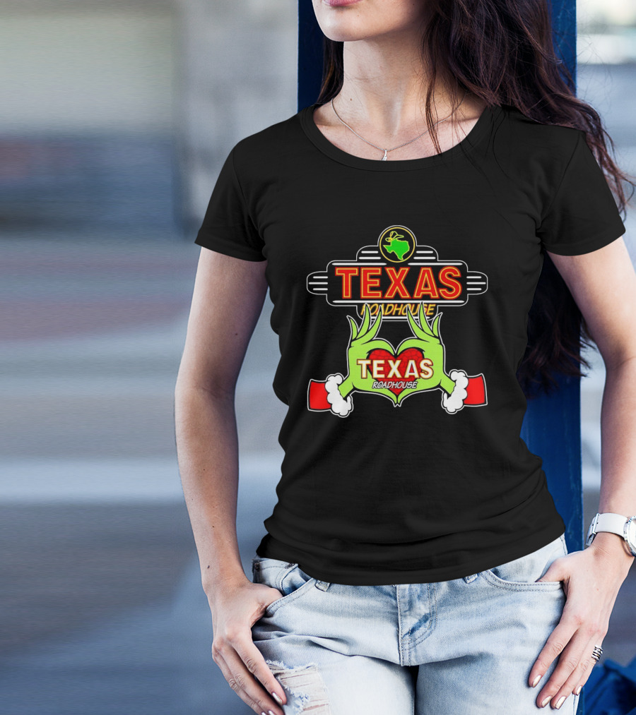 Grinch Hands Holding Heart Texas Roadhouse Christmas T-Shirt