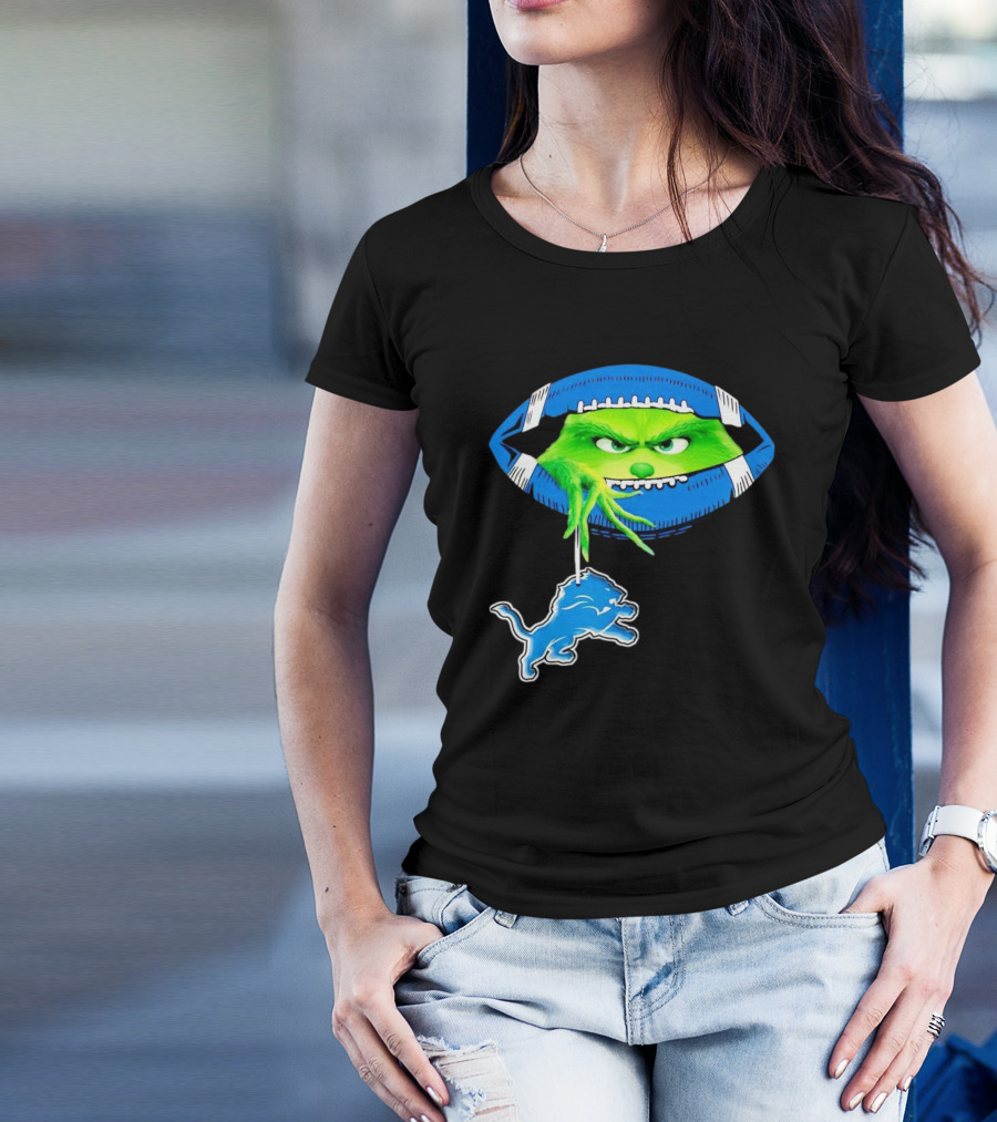 Grinch Sneak Peek Detroit Lions Christmas Football T-Shirt