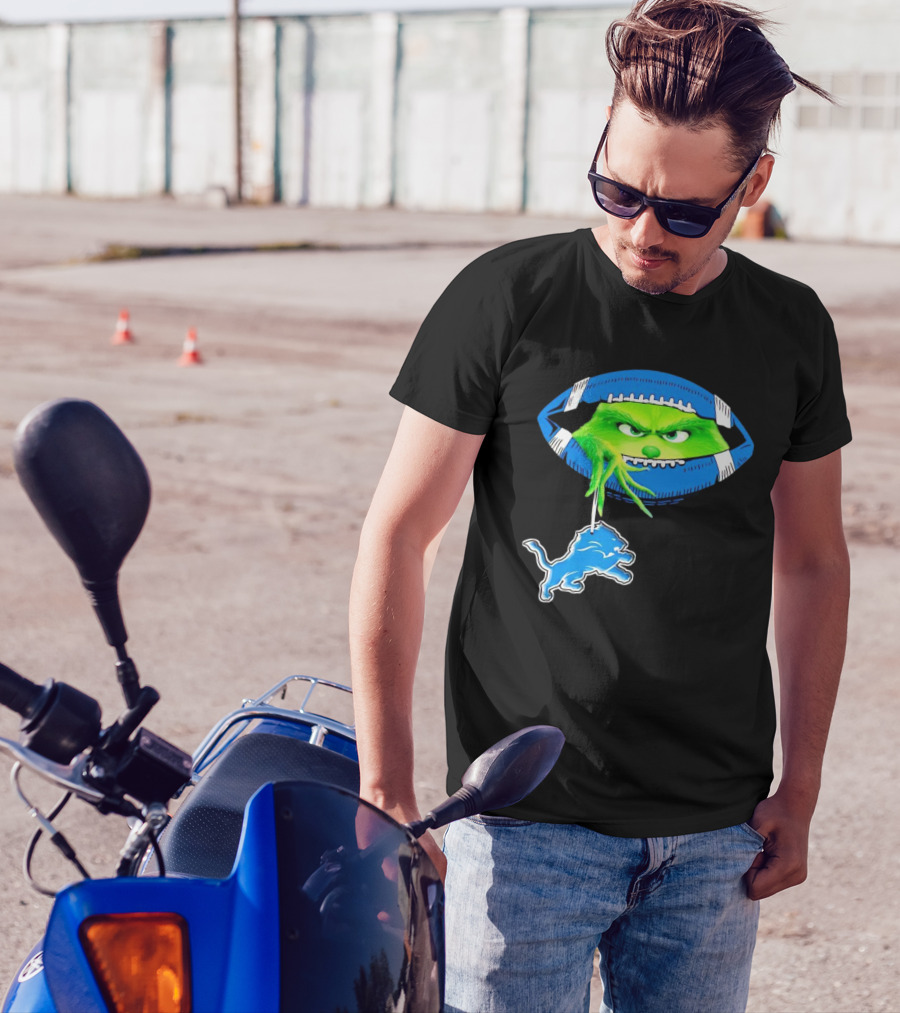 Grinch Sneak Peek Detroit Lions Christmas Football T-Shirt