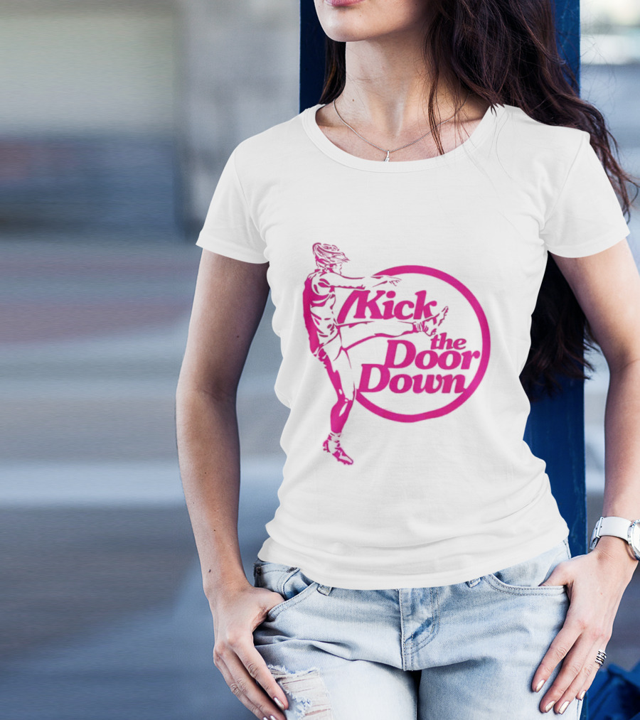 Kick The Door Down Pink Circle Footballer Kicker T-Shirt