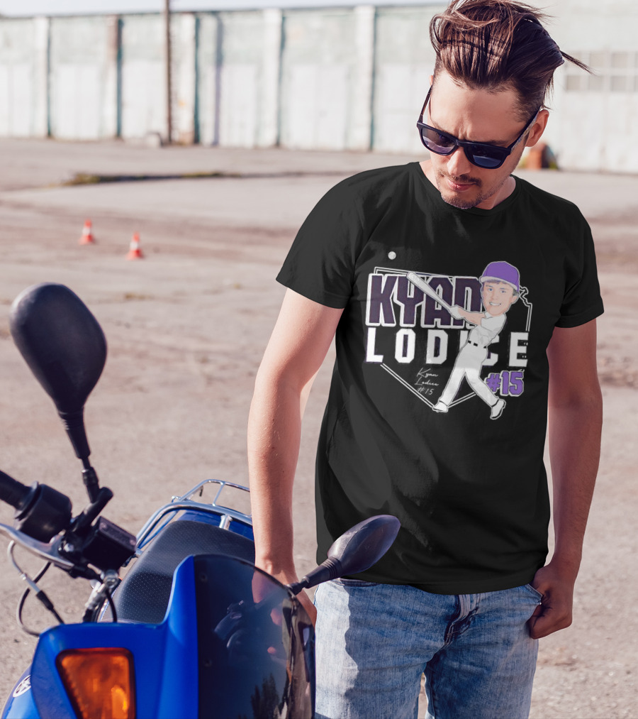 Kyan Lodice Caricature Signature Baseball #15 Purple Cap T-Shirt