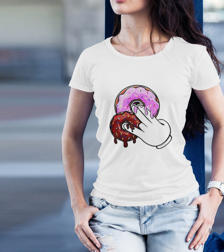 2 Pink Donuts 1 Brown Donut Animated Hand Gesture T-Shirt