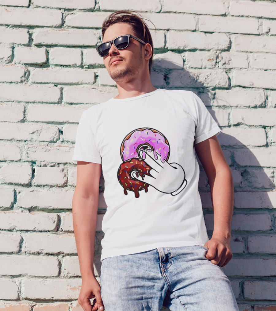 2 Pink Donuts 1 Brown Donut Animated Hand Gesture T-Shirt