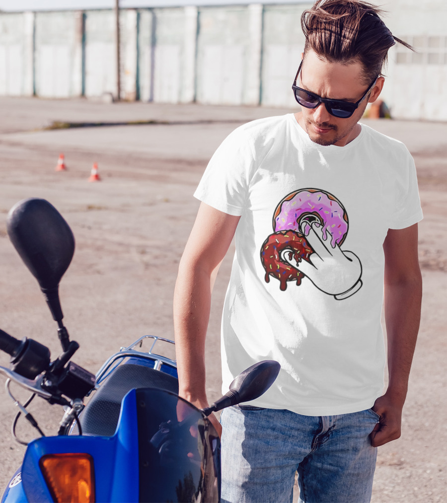 2 Pink Donuts 1 Brown Donut Animated Hand Gesture T-Shirt
