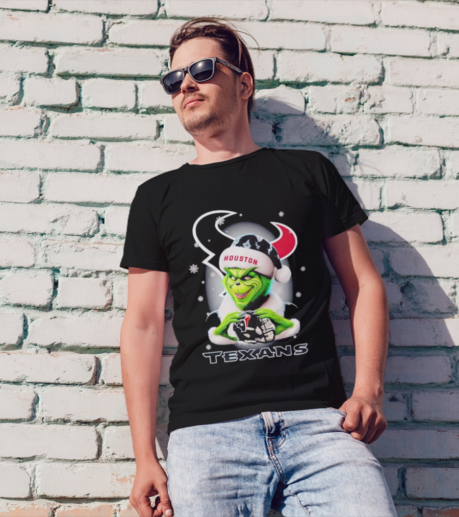 Grinch Houston Texans Christmas Football Holiday Snowflakes T-Shirt