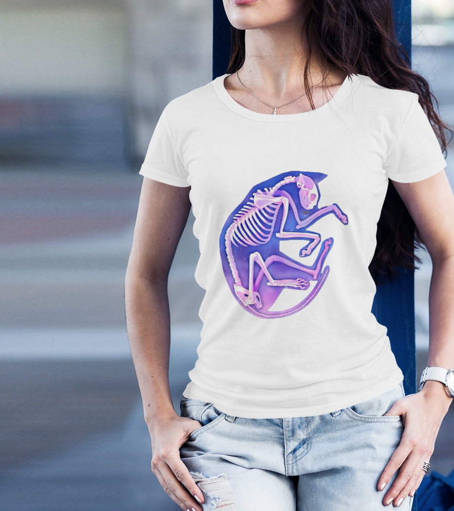 Skeleton Galaxy Cat Cosmic Vibe T-Shirt