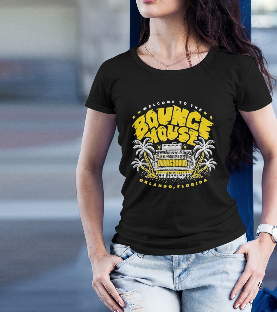 Welcome To The Bounce House Orlando Florida Stadium Scene With Palm Trees T-Shirt