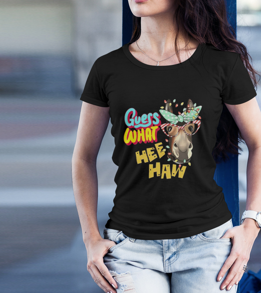 Guess What Hee Haw Christmas Donkey Lights And Glasses T-Shirt