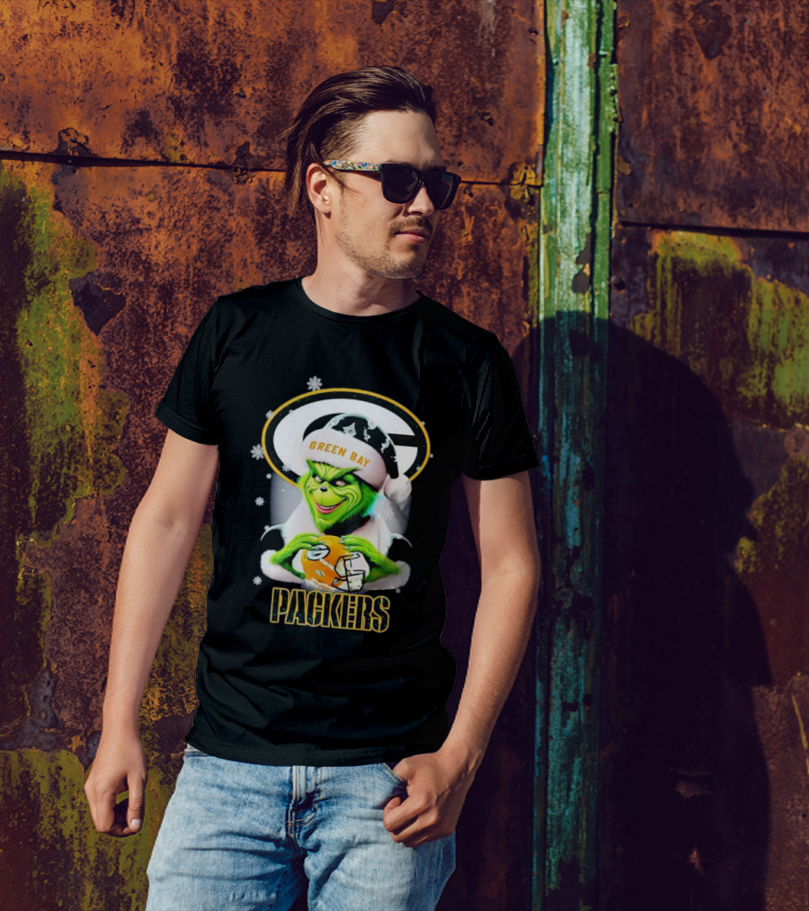 Green Bay Packers Grinch Christmas Fan Art Snowflakes Helmet T-Shirt