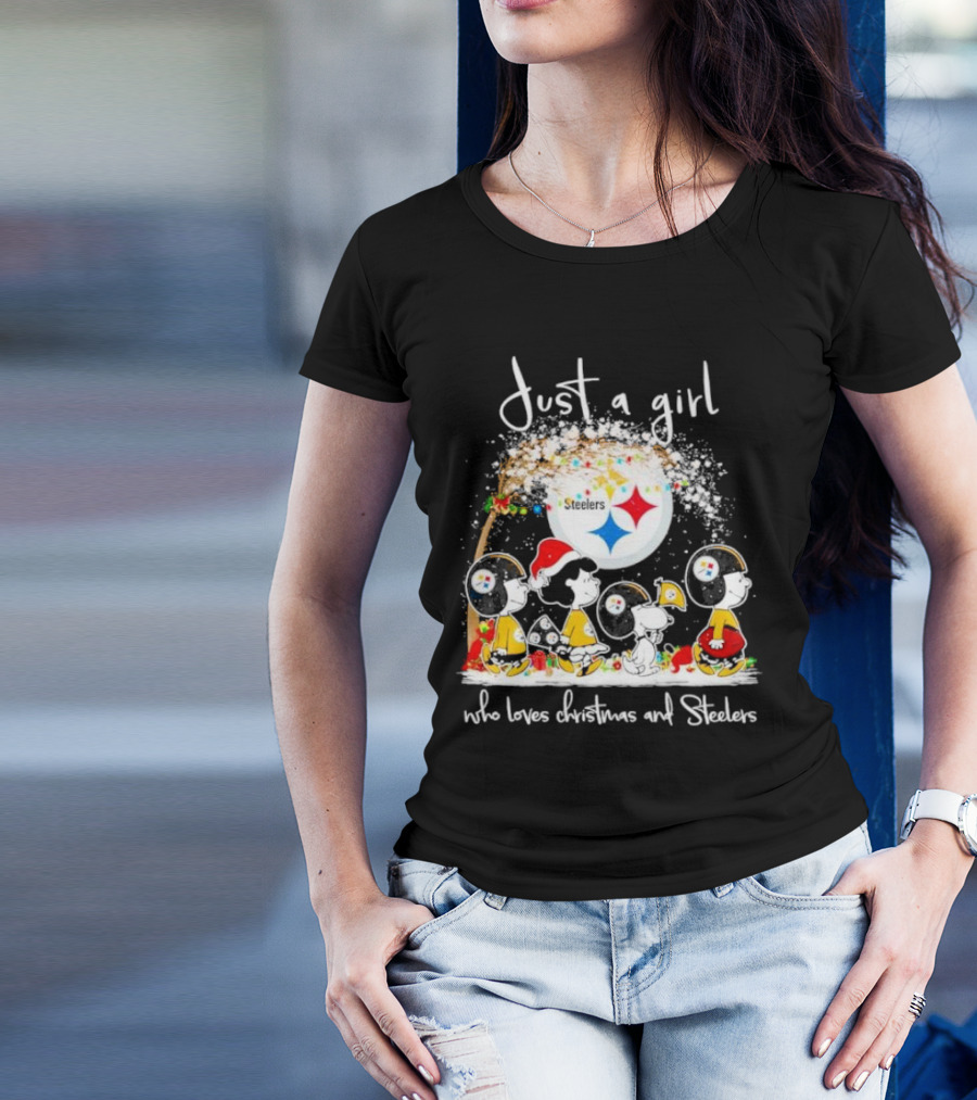 Just A Girl Who Loves Christmas And Steelers Peanuts Characters T-Shirt
