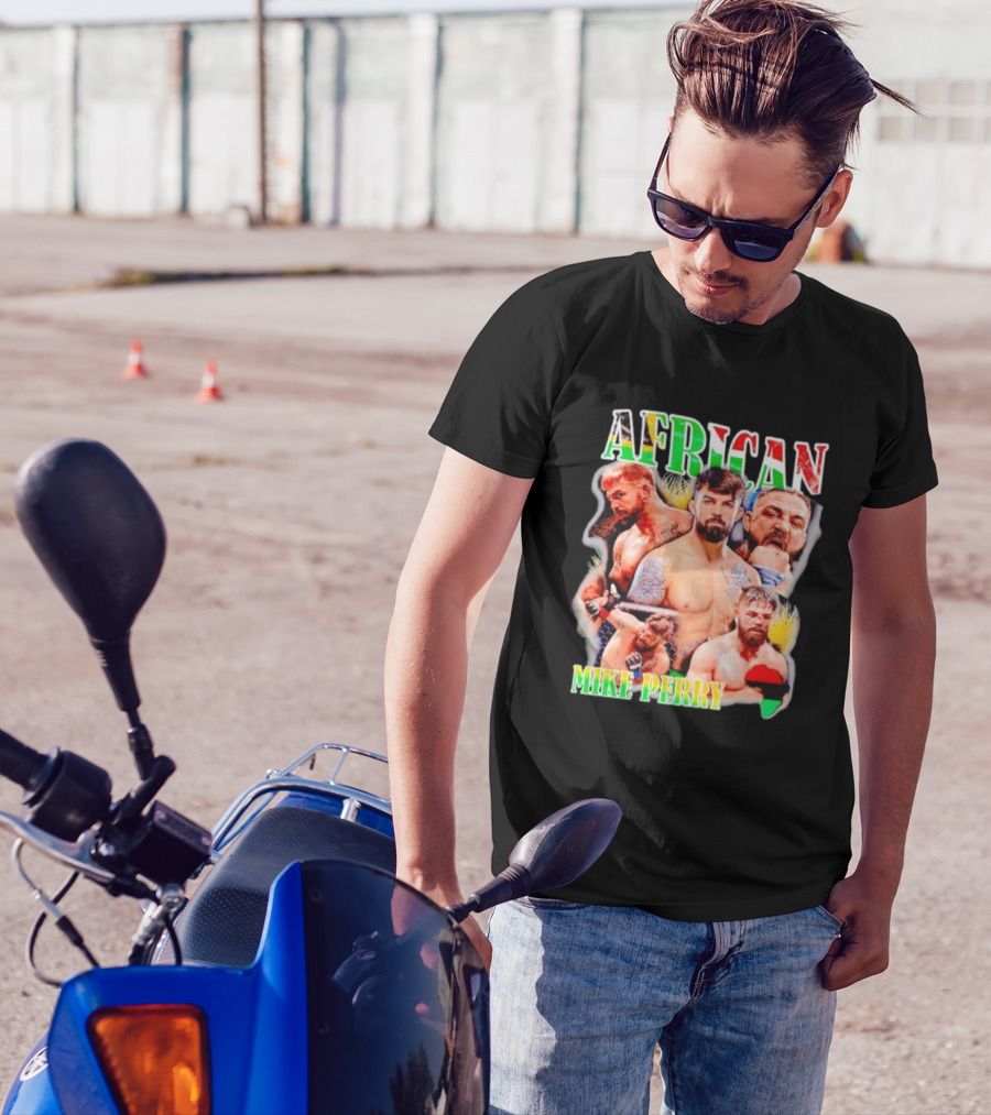 AFRICAN MIKE PERRY Fighter Collage With Black Red Green Map T-Shirt