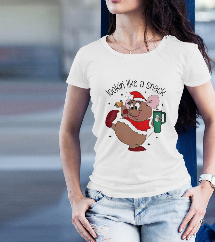 Cinderella Gusgus Lookin Like A Snack Christmas Santa Outfit With Cookie And Drink T-Shirt
