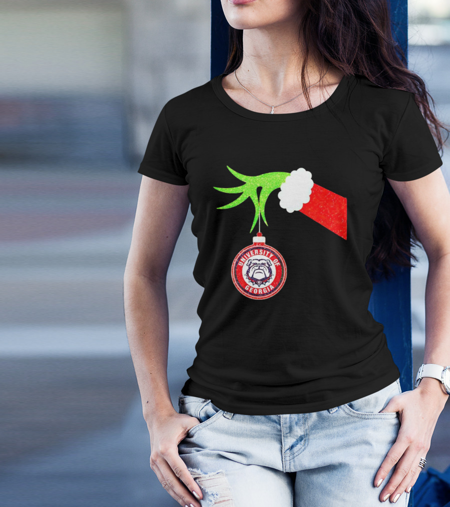 Grinch Hand Holding University Of Georgia Bulldogs Christmas T-Shirt
