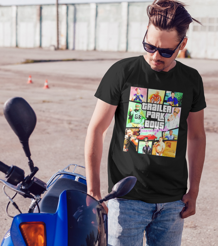 Trailer Park Boys Sunnyvale Collage Of Characters And Car In Vibrant Colors T-Shirt
