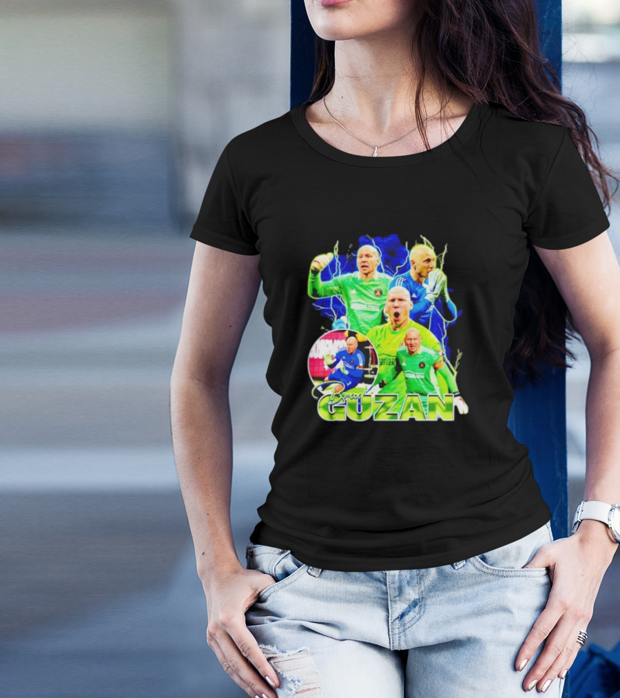 Brad Guzan Atlanta United Green And Blue Lightning Soccer Montage T-Shirt
