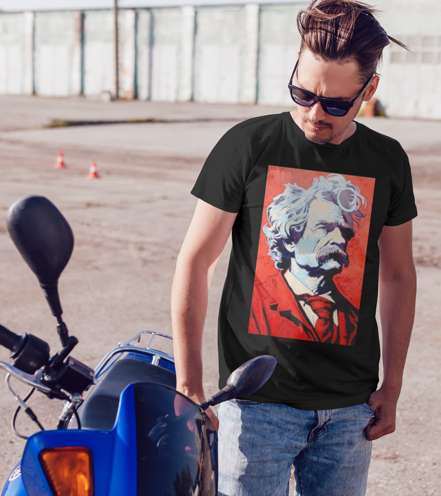 Mark Twain Red And Blue Portrait T-Shirt