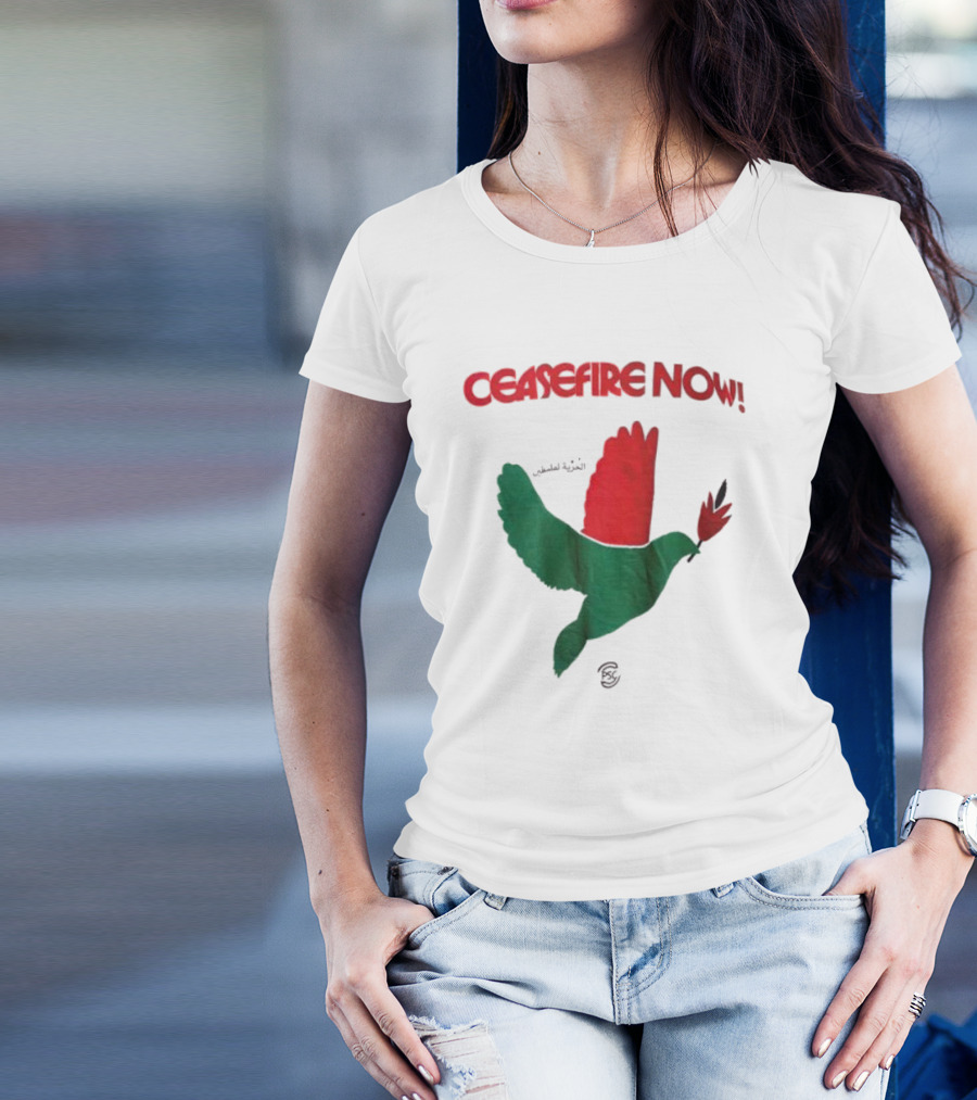 CEASEFIRE NOW Dove Symbol In Green And Red T-Shirt