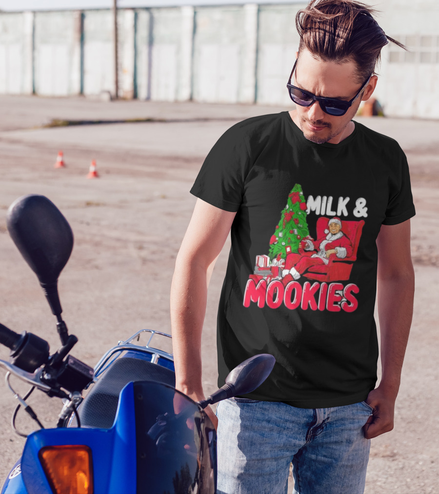 Christmas Milk And Mookies Santa By Tree T-Shirt