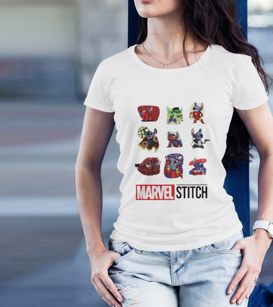Marvel Stitch Super Hero Characters Collaboration Collection T-Shirt