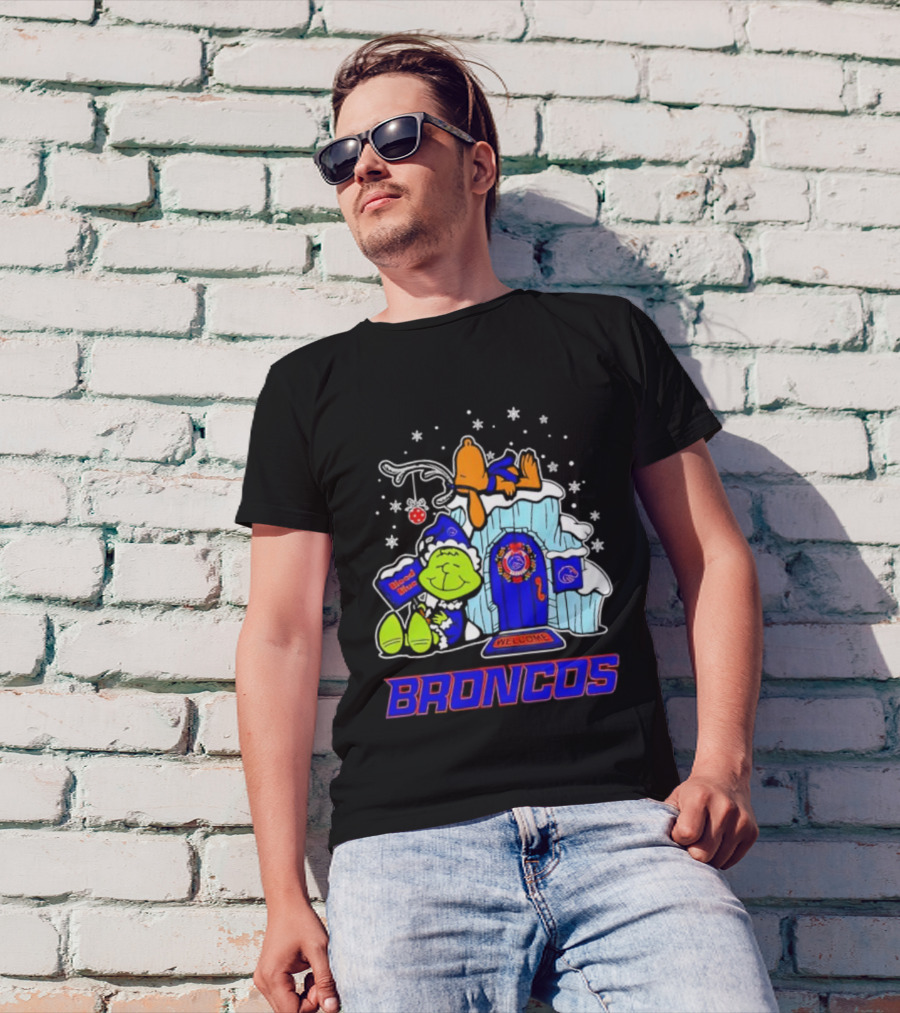 Peanuts Boise State Broncos Grinch Celebrate Merry Xmas T-Shirt