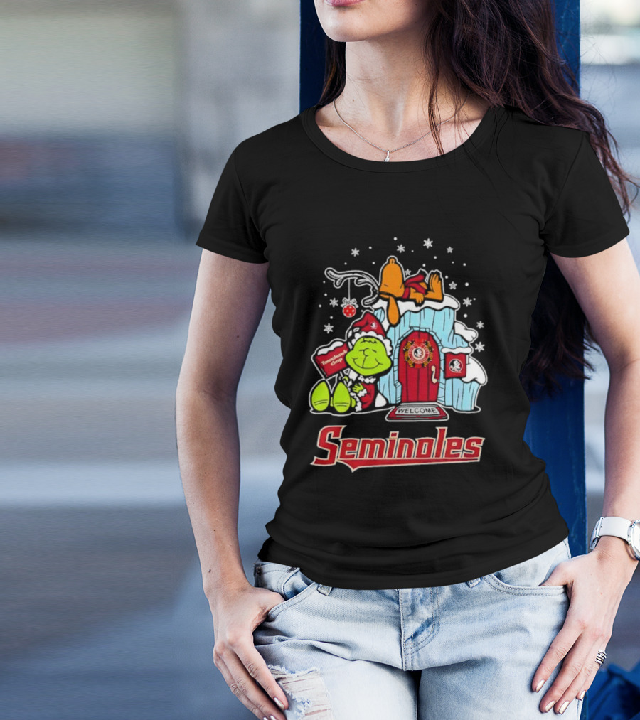 Peanuts Seminoles Grinch Christmas Scene Welcome T-Shirt