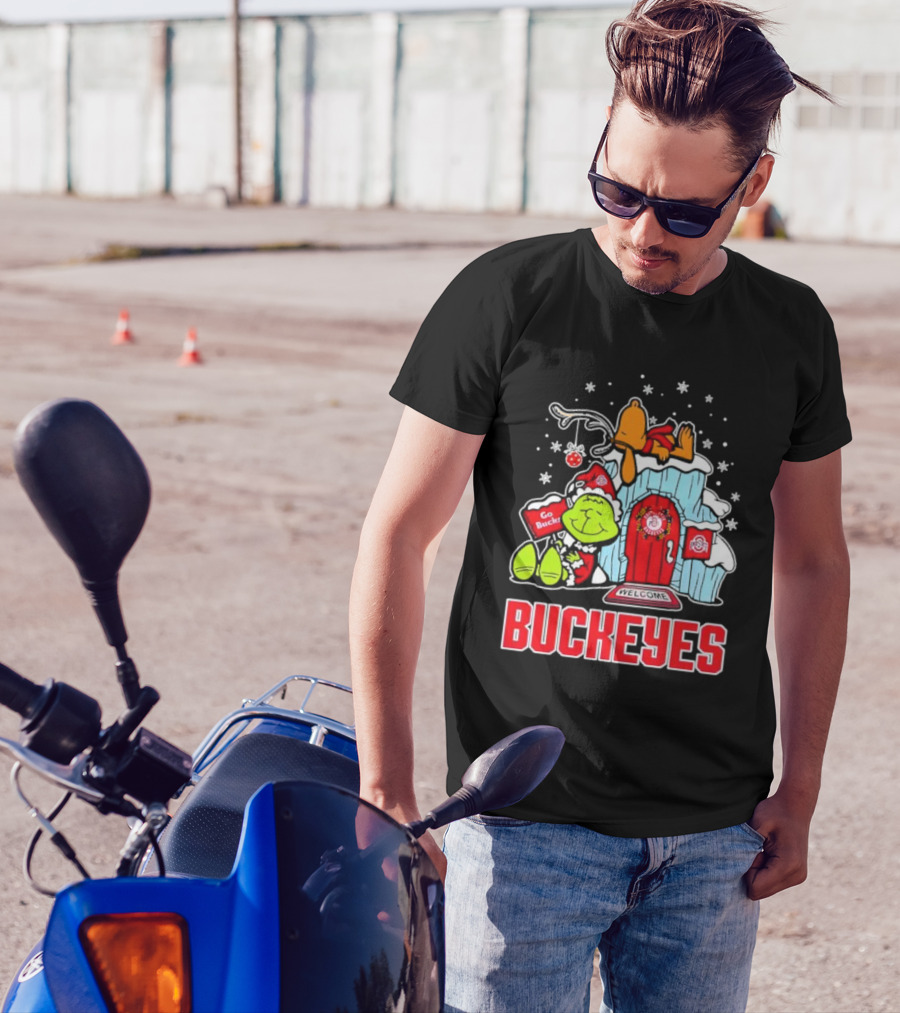 Peanuts Grinch Ohio State Buckeyes Go Bucs Merry Xmas Snoopy Woodstock T-Shirt