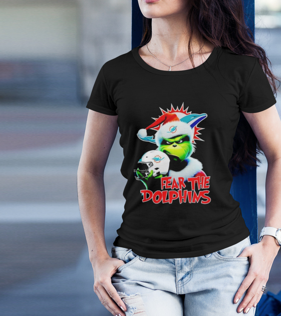 Fear The Dolphins Grinch Santa Miami NFL T-Shirt