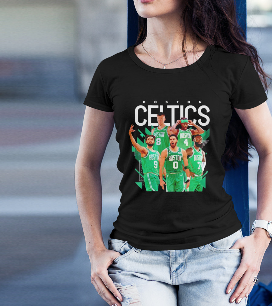 Boston Celtics Starting Five Team Players Green Uniforms T-Shirt