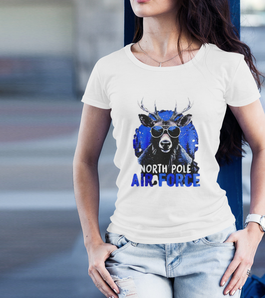 North Pole Air Force Cool Deer In Sunglasses T-Shirt