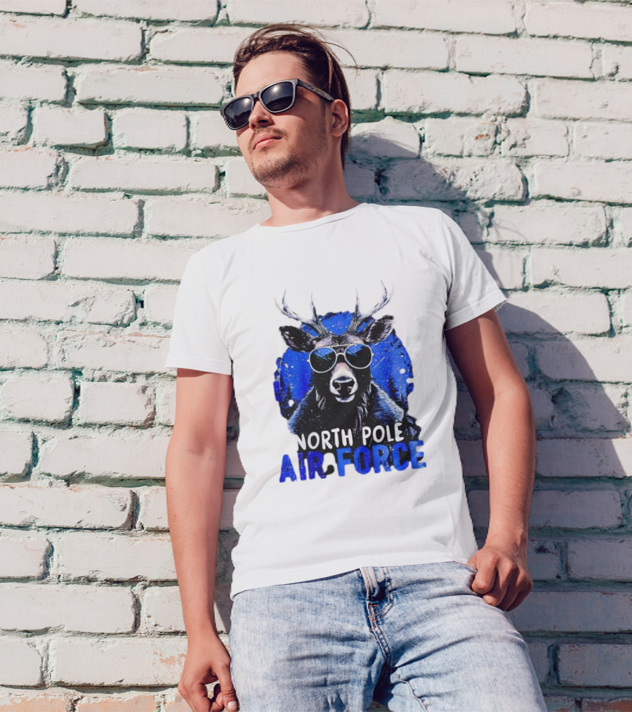 North Pole Air Force Cool Deer In Sunglasses T-Shirt