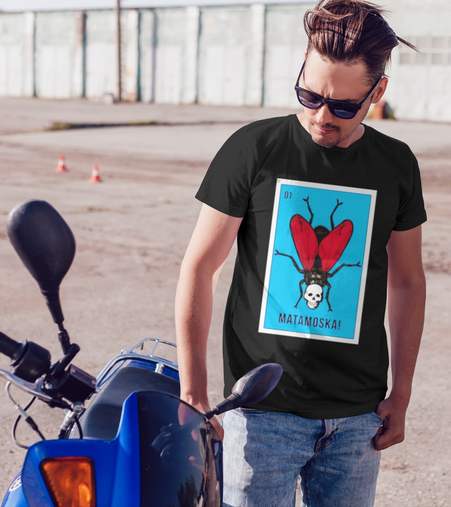 La Moska Loteria Matamoska 01 Fly Skull Blue Red Wings T-Shirt