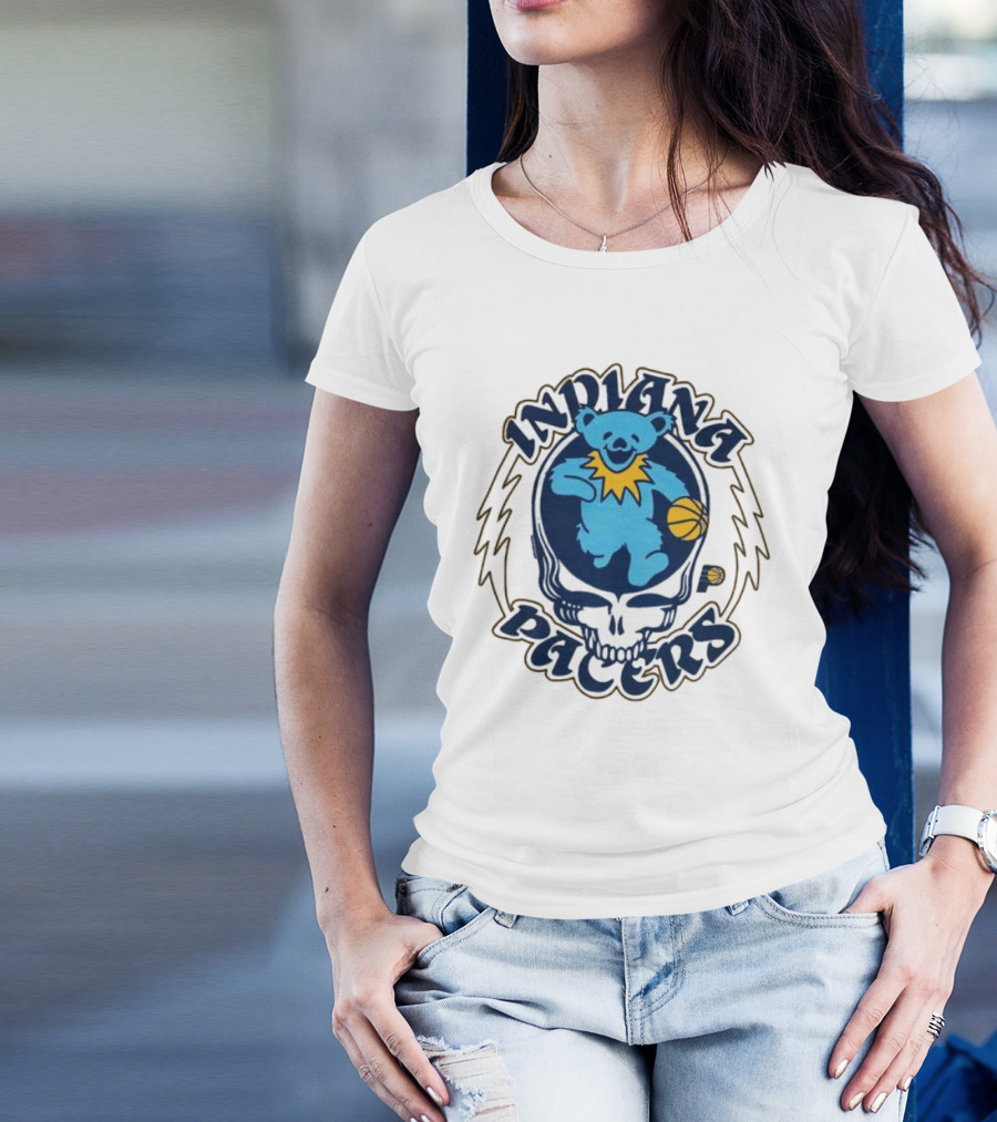 Indiana Pacers Grateful Dead Bear Basketball Icon With Skull T-Shirt