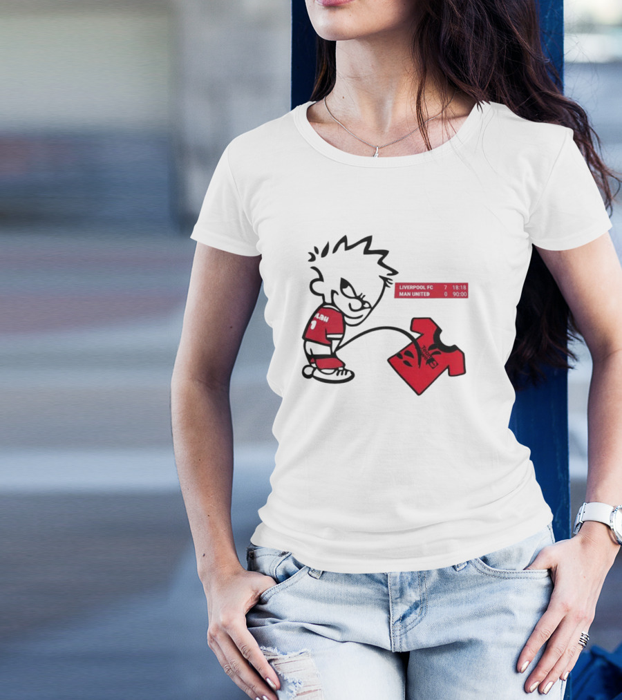 Liverpool FC 7-0 Man United Parody With Cartoon Boy Image T-Shirt