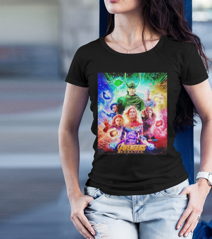 Marvel Studios Avengers Forever Loki Captain Marvel Scarlet Witch Vision Trail Of Infinity Stones T-Shirt