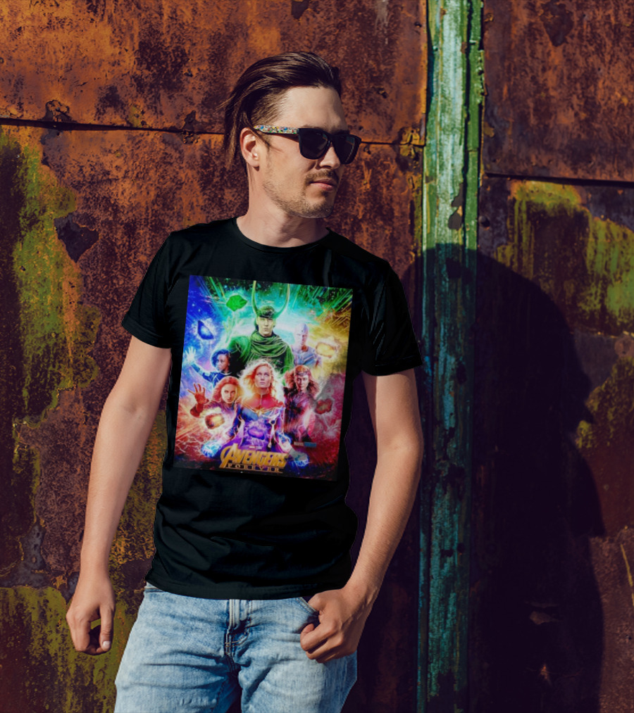 Marvel Studios Avengers Forever Loki Captain Marvel Scarlet Witch Vision Trail Of Infinity Stones T-Shirt