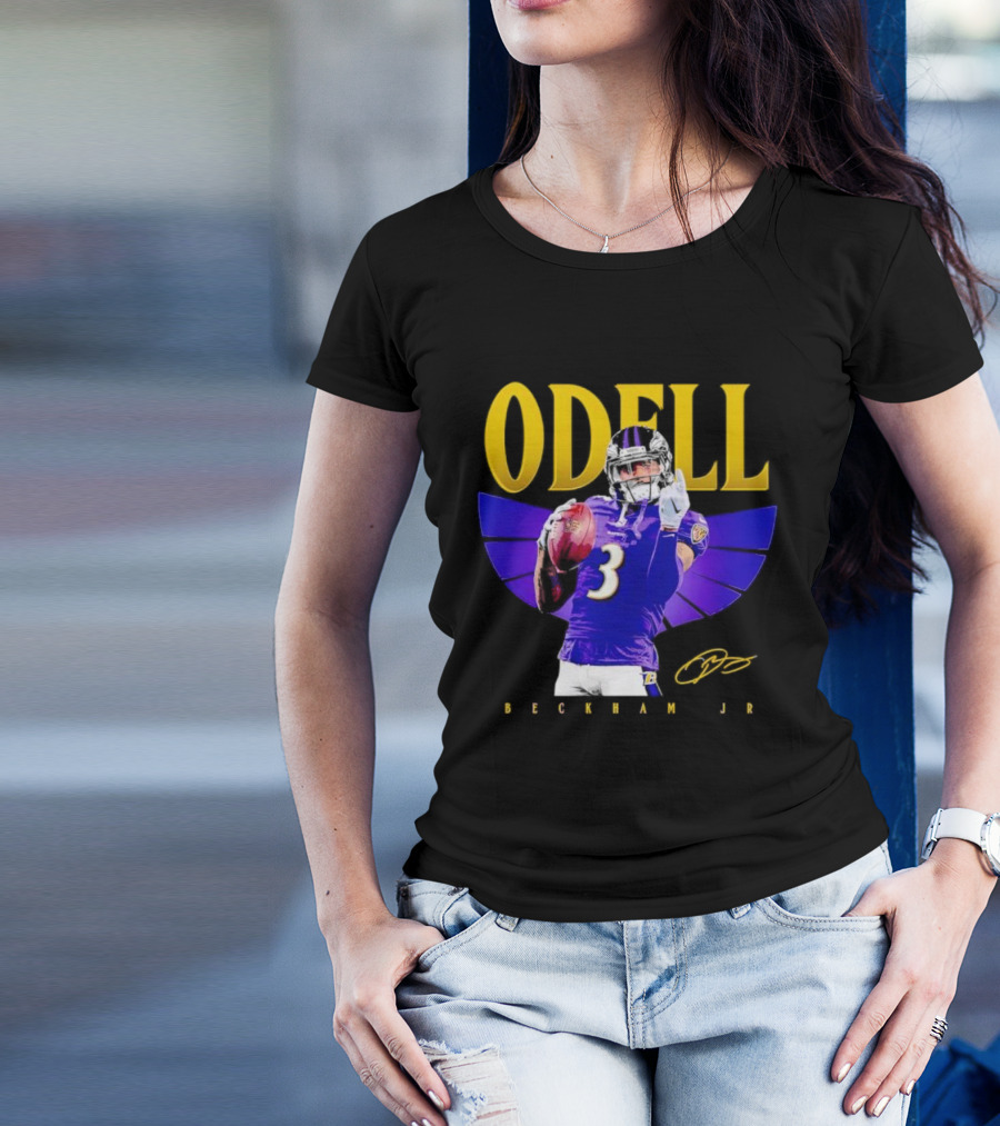 Odell Beckham Jr Baltimore Ravens Signature Number 3 Spotlight T-Shirt