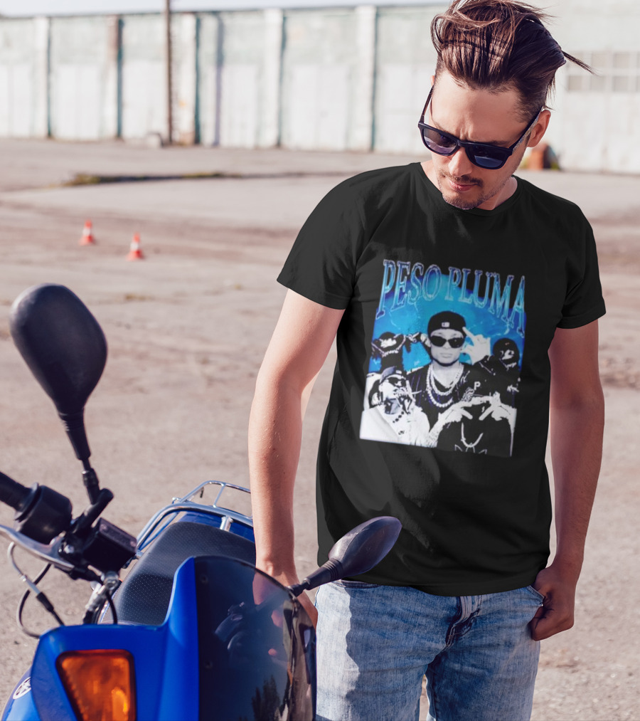 Peso Pluma Vintage Hip Hop Style Blue Tones T-Shirt