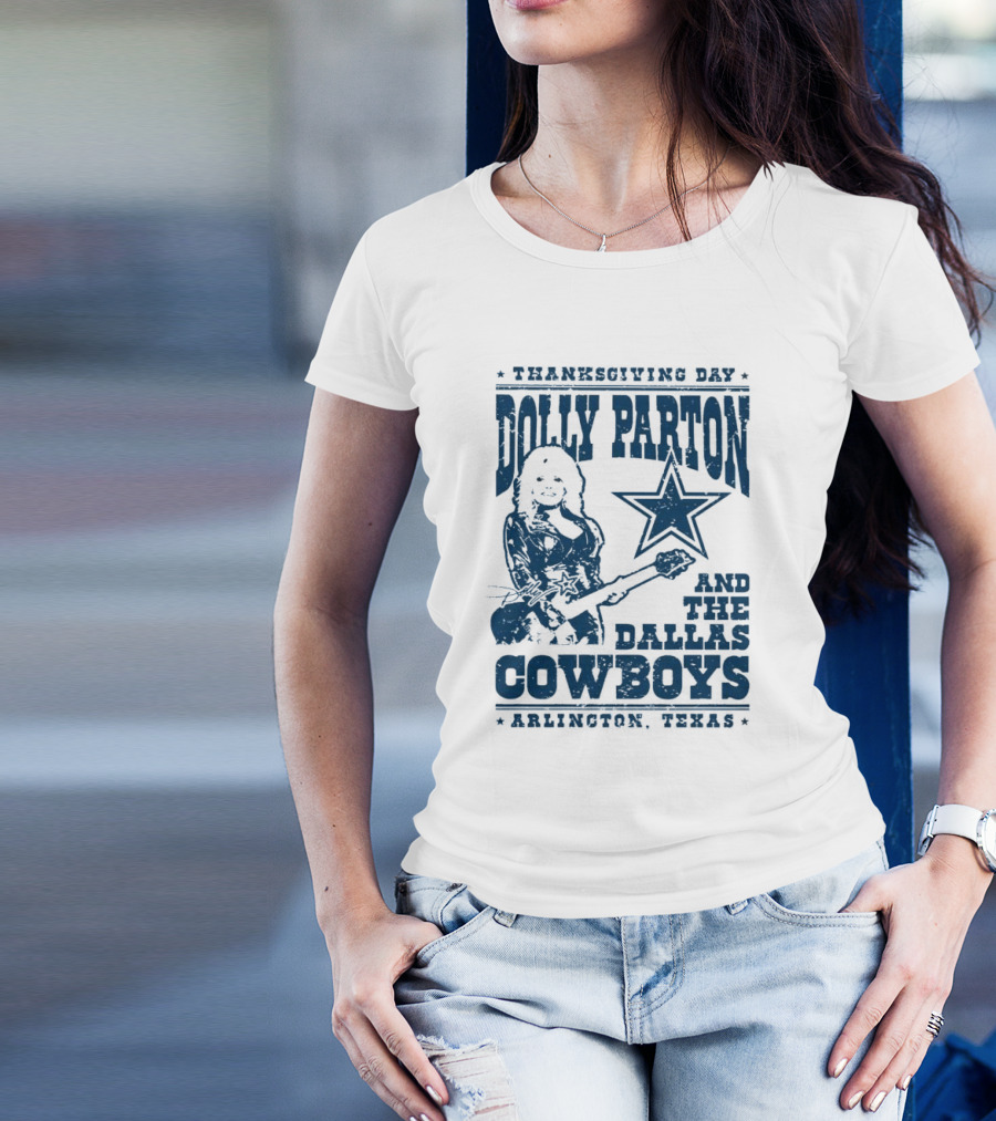 Thanksgiving Day Dolly Parton And The Dallas Cowboys Arlington Texas Star Guitar T-Shirt