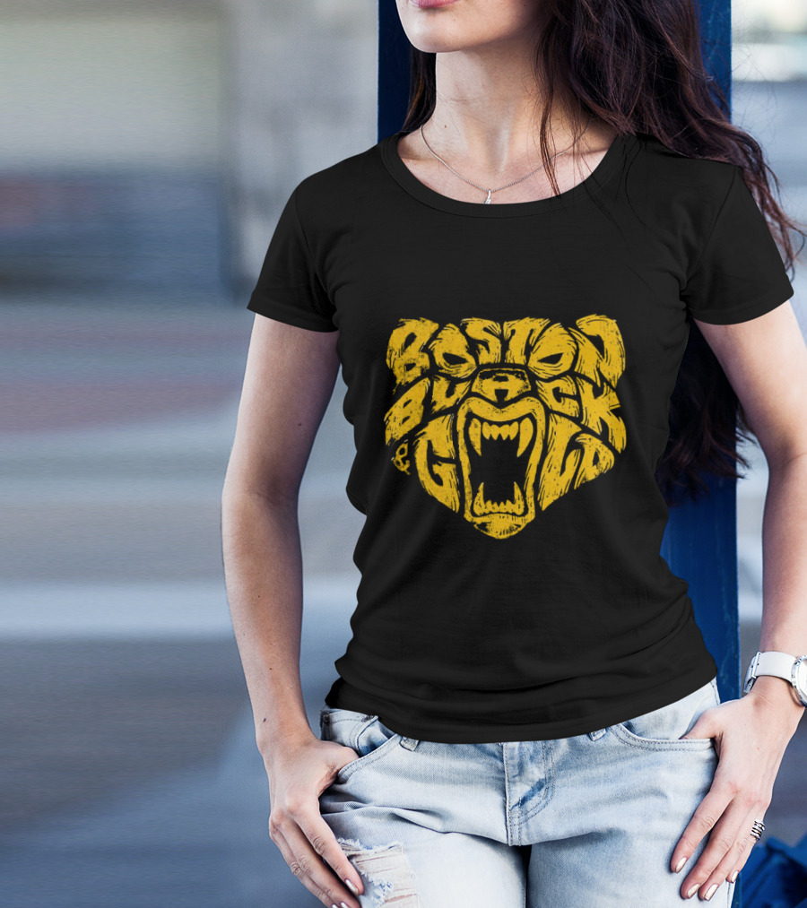 Boston Black And Gold Bear Face T-Shirt