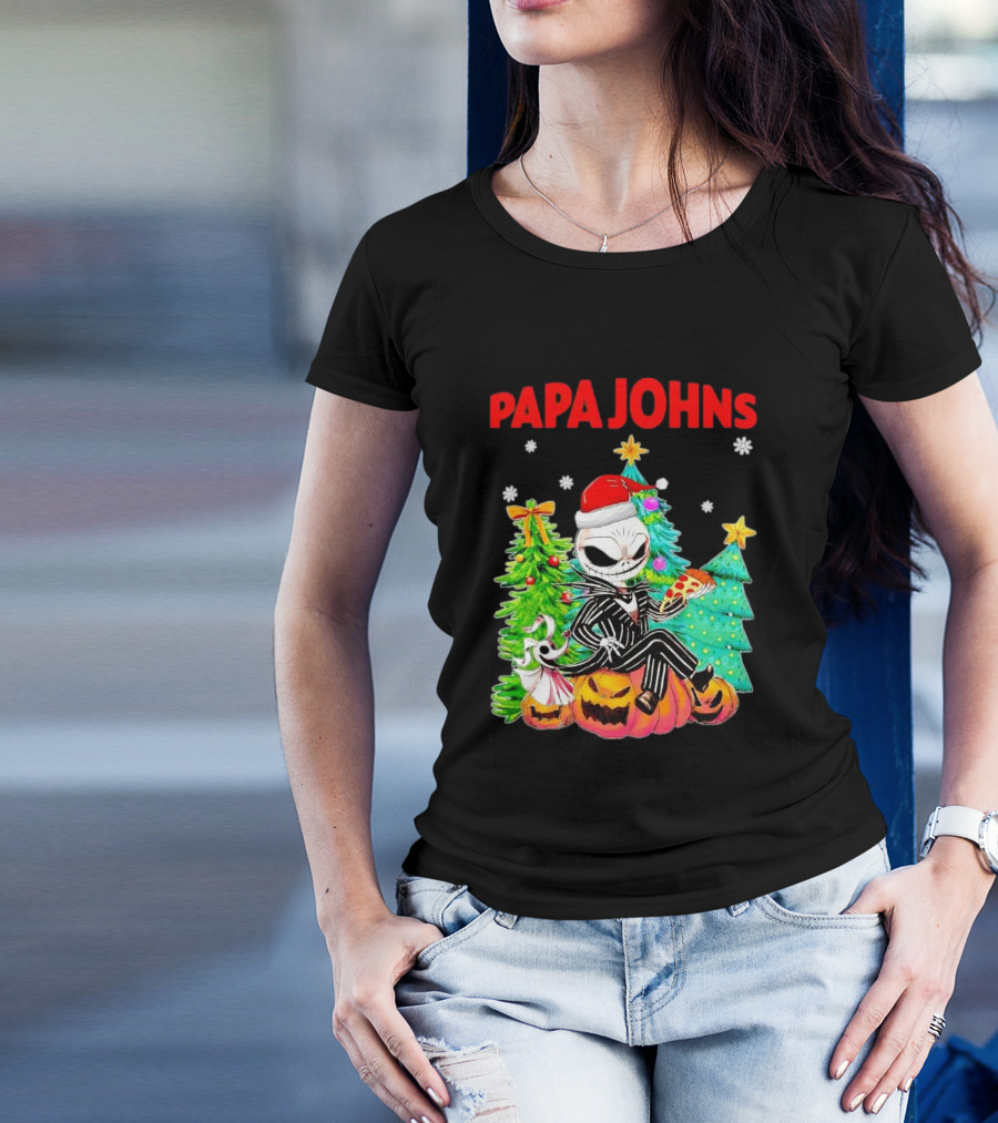 Jack Skellington Papa Johns Christmas Pumpkin Tree T-Shirt