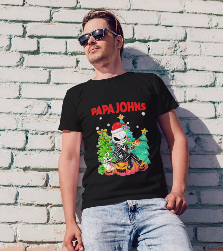 Jack Skellington Papa Johns Christmas Pumpkin Tree T-Shirt