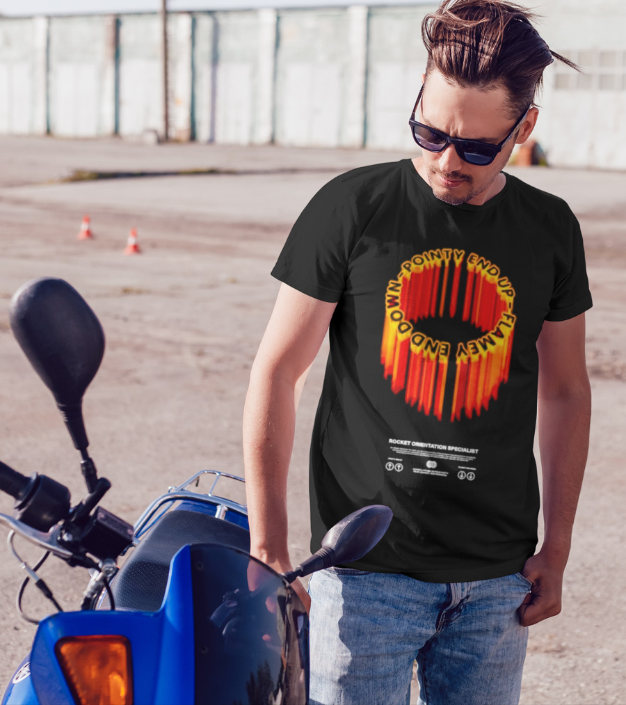 Pointy End Up Flamy End Down Rocket Orientation Specialist T-Shirt