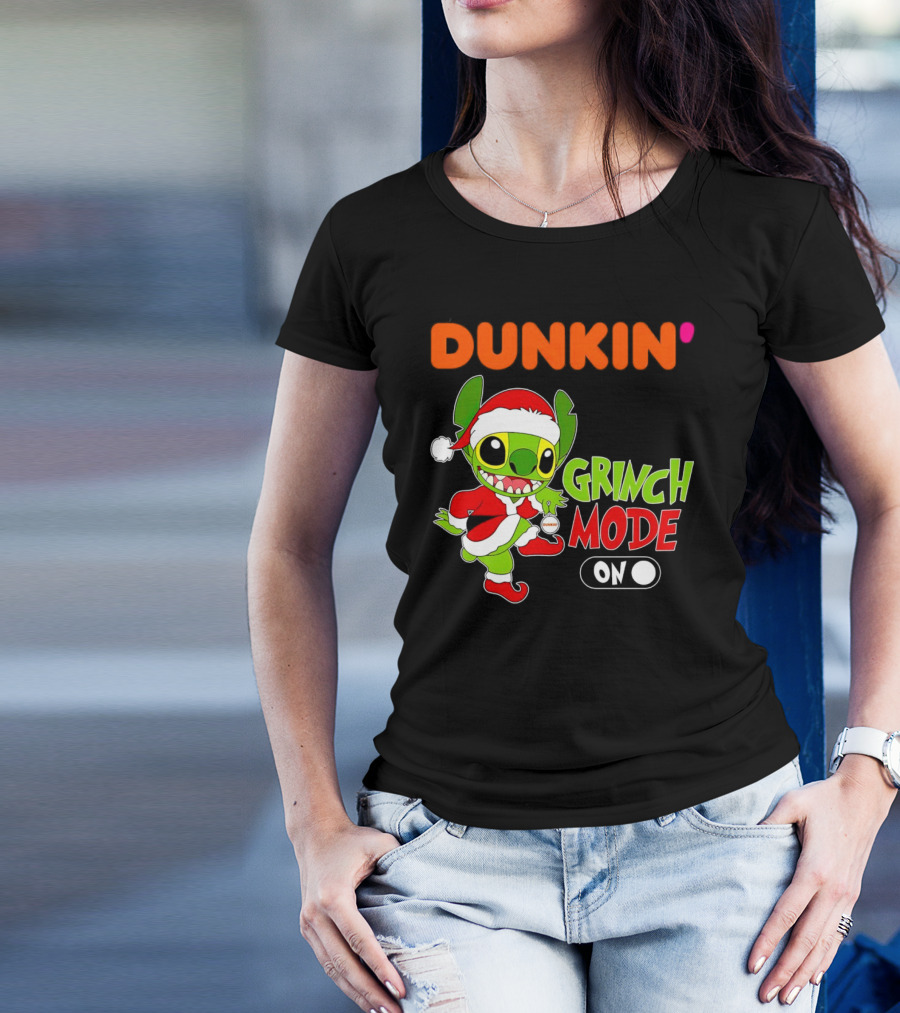 Dunkin' Grinch Mode On Christmas Stitch Santa Costume T-Shirt