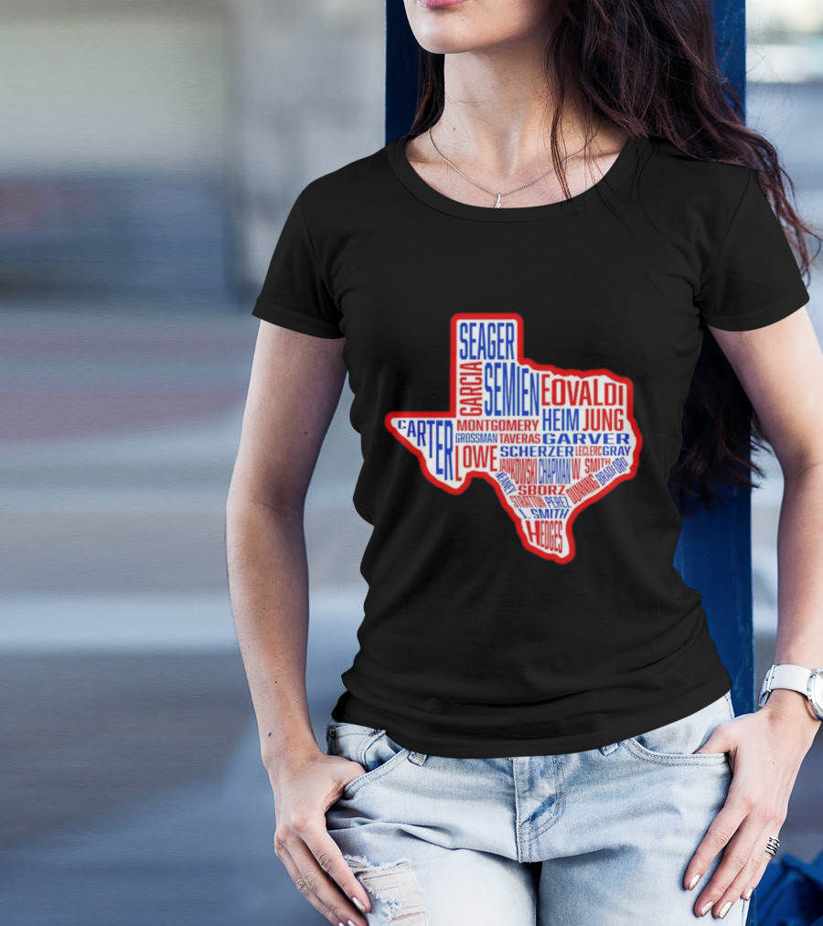 Texas Rangers Champs Seager Semien Garcia Eovaldi Carter Montgomery Heim Jung Garver Lowe Scherzer T-Shirt