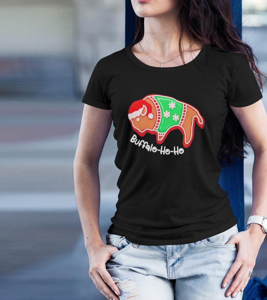 Buffalo-Ho-Ho Christmas Gingerbread Bison Santa T-Shirt