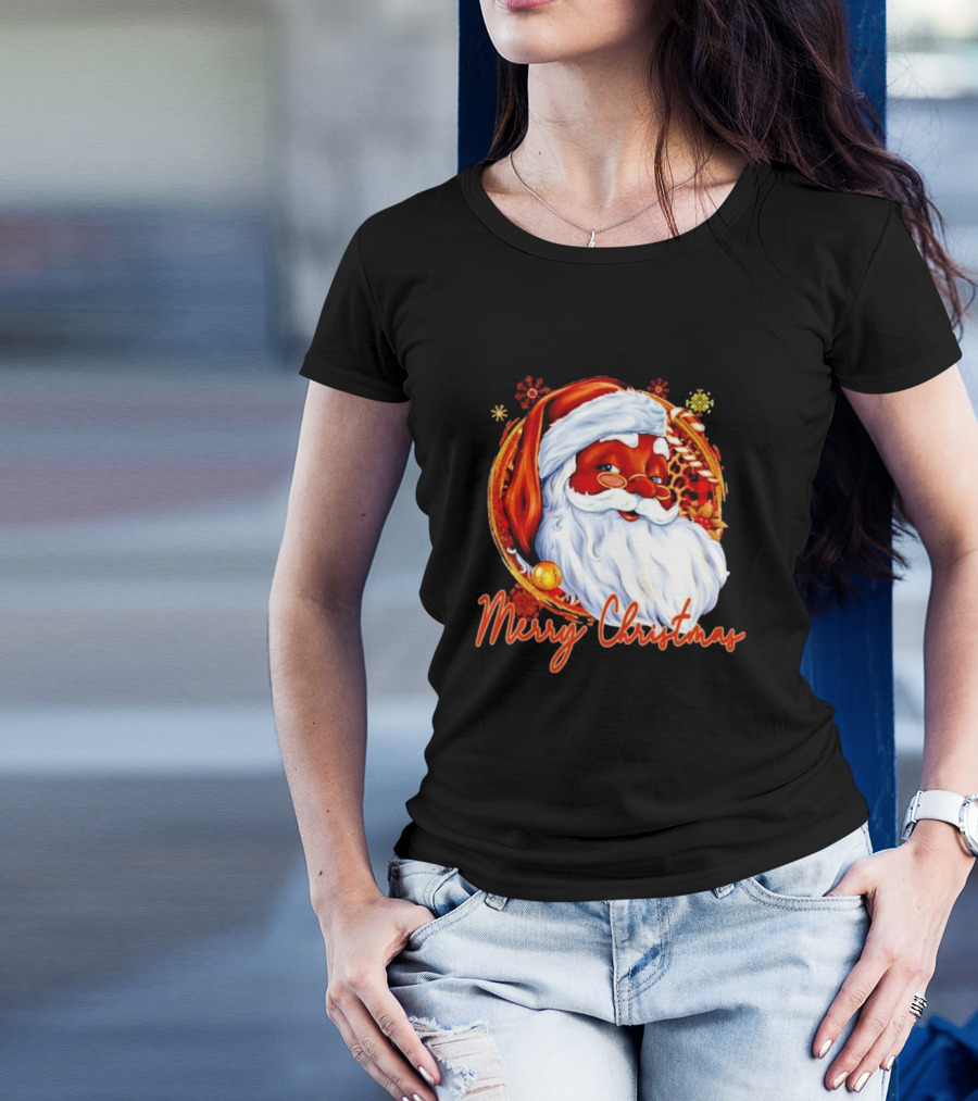 Handsome Black Santa Merry Christmas Festive Joyful Santa Image T-Shirt