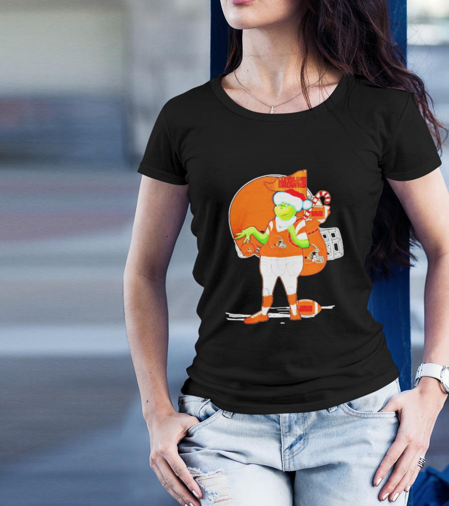 Cleveland Browns Christmas Santa Grinch Football T-Shirt