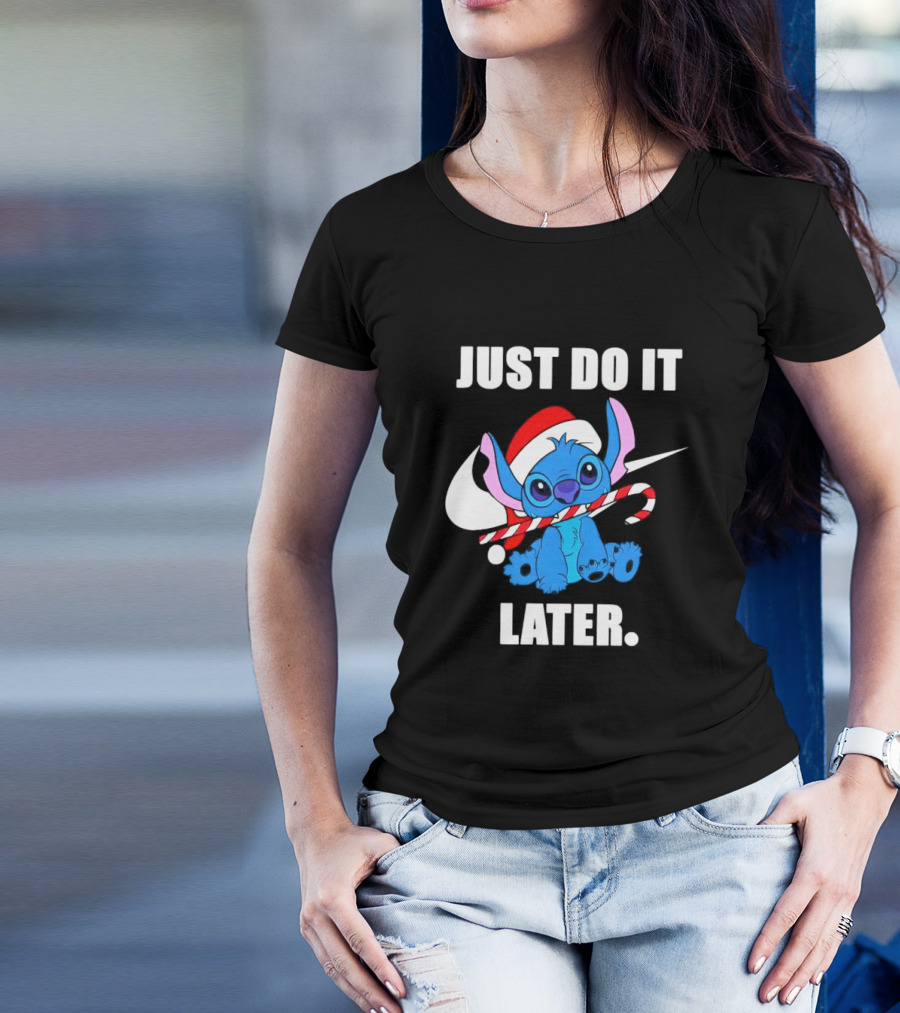 Santa Stitch Just Do It Later Christmas T-Shirt